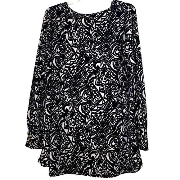 NY Collection Shirt Womens 1X Black White V-Neck Chain Trim Tunic High Low Plus - Picture 3 of 10